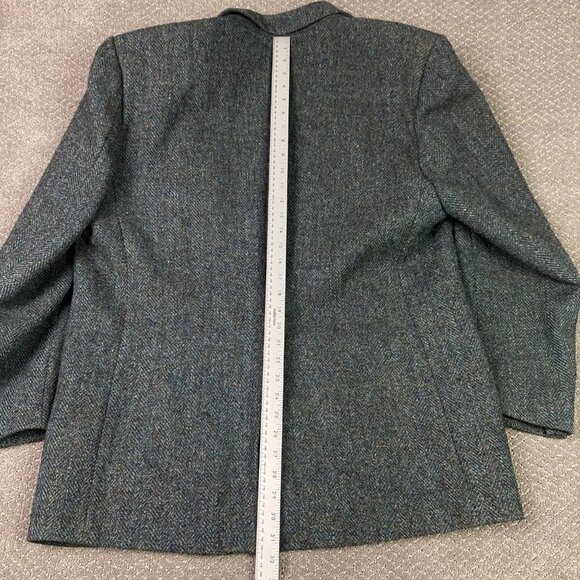 Harris Tweed Herringbone Blazer Sport Coat Men's 46 TALL Turquoise Blue Wool 46L - Picture 14 of 15